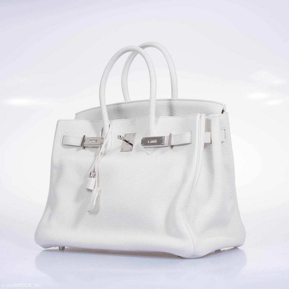 Hermes Birkin 35 White Taurillon Clemence Palladium Hardware