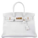 Hermes Birkin 35 White White Clemence Gold Hardware - 2016, X