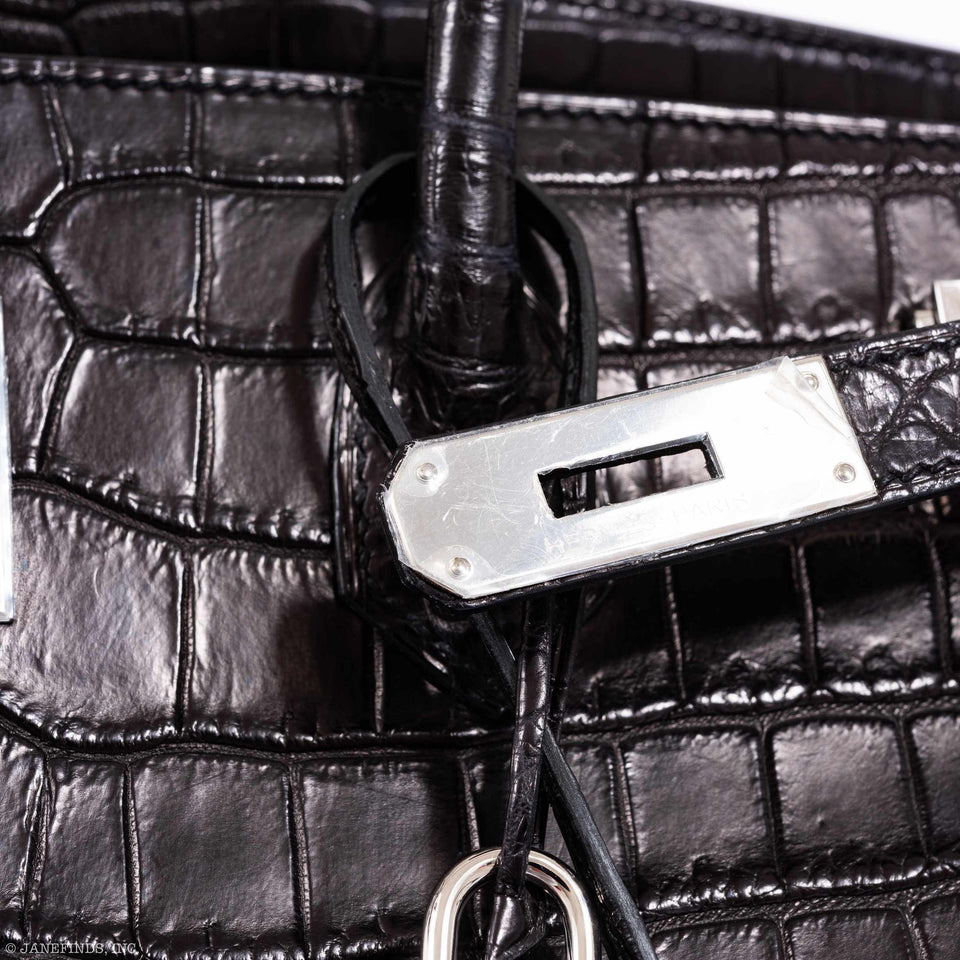 Hermes Birkin 40 Black Matte Crocodile Porosus Palladium Hardware