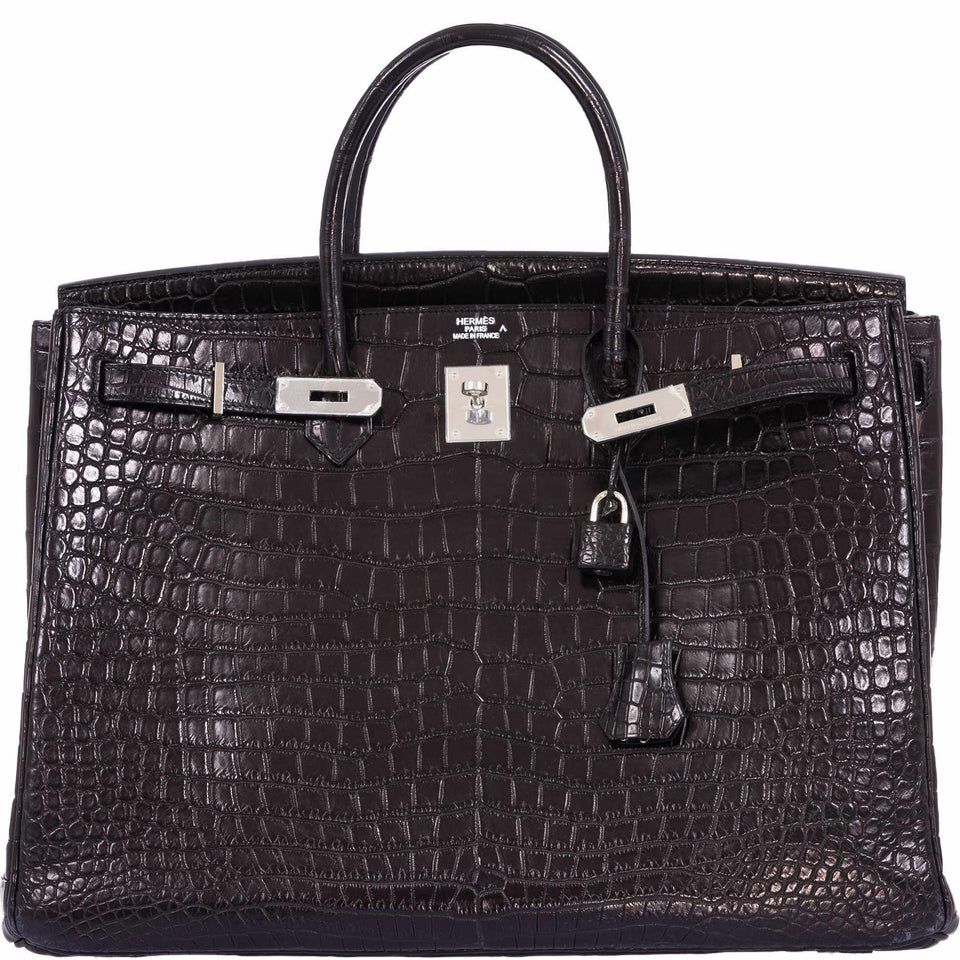 Hermes Birkin 40 Black Matte Crocodile Porosus Palladium Hardware