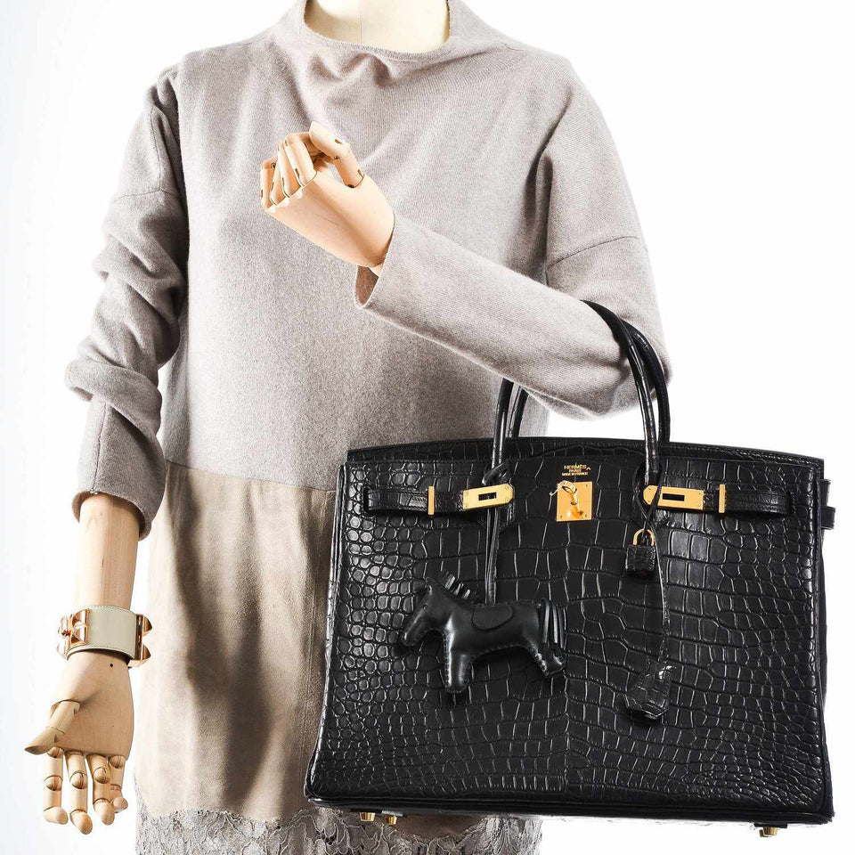 Hermes Birkin 40 Black Matte Porosus Crocodile Gold Hardware