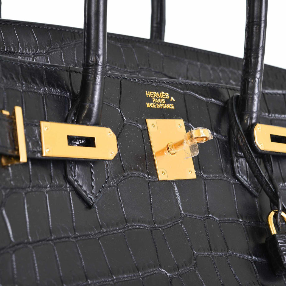 Hermes Birkin 40 Black Matte Porosus Crocodile Gold Hardware