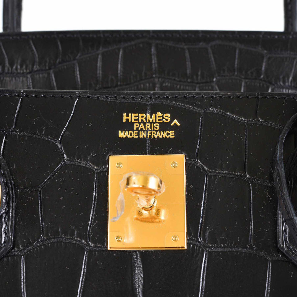Hermes Birkin 40 Black Matte Porosus Crocodile Gold Hardware