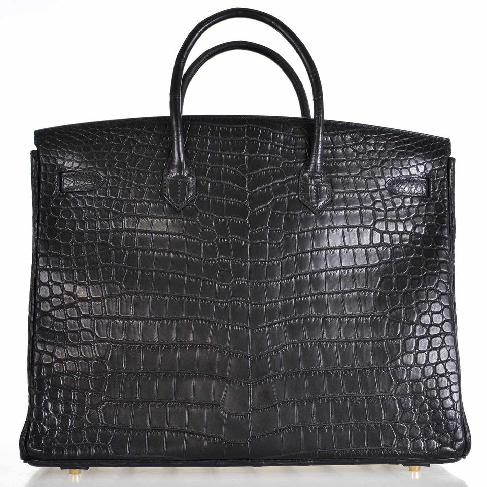 Hermes Birkin 40 Black Matte Porosus Crocodile Gold Hardware