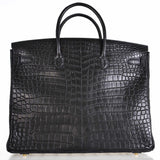 Hermes Birkin 40 Black Matte Porosus Crocodile Gold Hardware