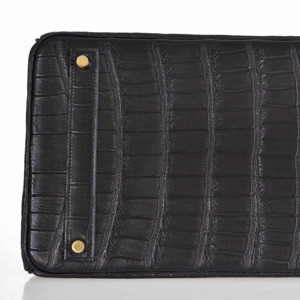 Hermes Birkin 40 Black Matte Porosus Crocodile Gold Hardware