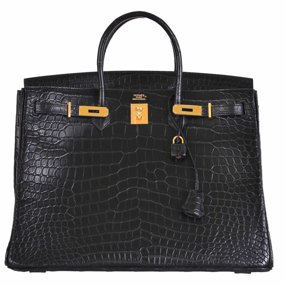 Hermes Birkin 40 Black Matte Porosus Crocodile Gold Hardware