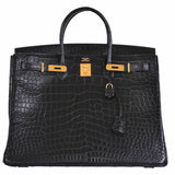 Hermes Birkin 40 Black Matte Porosus Crocodile Gold Hardware