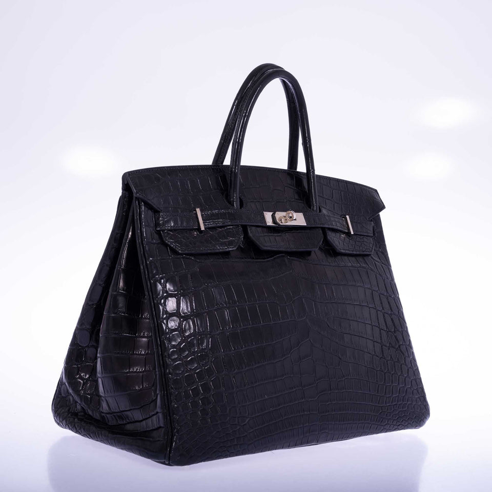 Hermes Birkin 40 Black Matte Porosus Crocodile Palladium Hardware