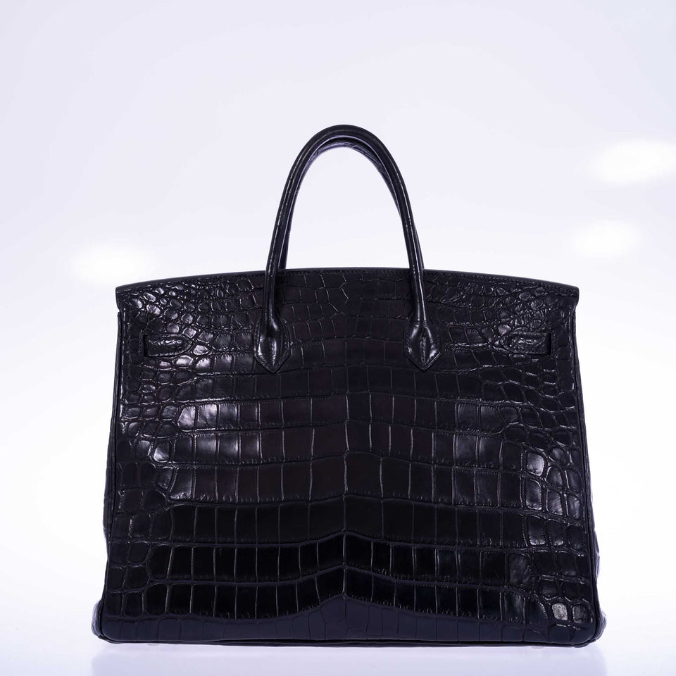 Hermes Birkin 40 Black Matte Porosus Crocodile Palladium Hardware