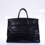 Hermes Birkin 40 Black Matte Porosus Crocodile Palladium Hardware