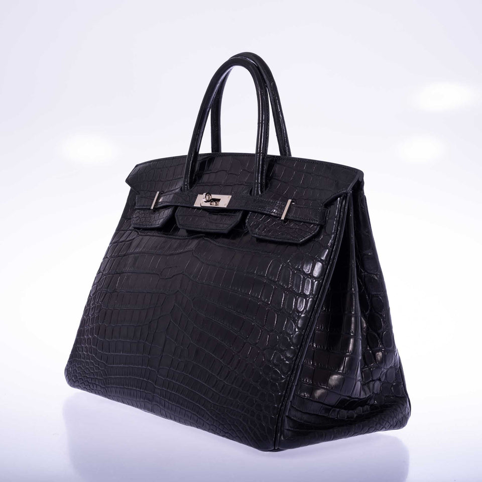 Hermes Birkin 40 Black Matte Porosus Crocodile Palladium Hardware