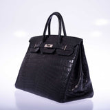 Hermes Birkin 40 Black Matte Porosus Crocodile Palladium Hardware