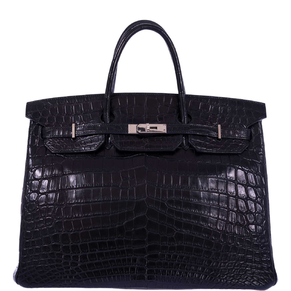 Hermes Birkin 40 Black Matte Porosus Crocodile Palladium Hardware