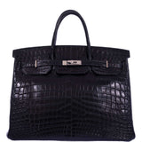 Hermes Birkin 40 Black Matte Porosus Crocodile Palladium Hardware