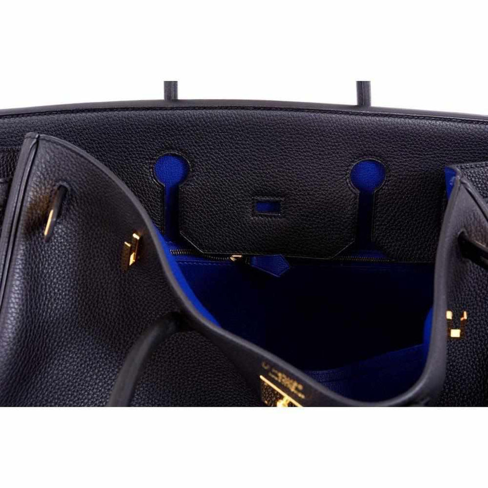 Hermes Birkin 40 Black With Bleu Electric Interior Togo Gold Hardware
