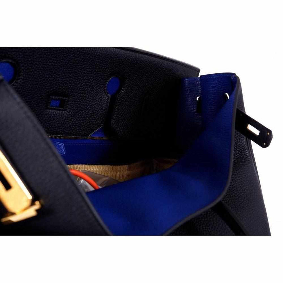 Hermes Birkin 40 Black With Bleu Electric Interior Togo Gold Hardware