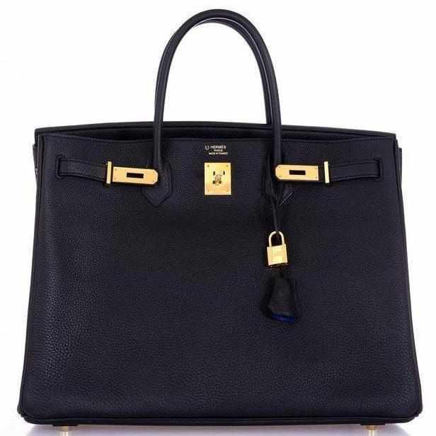 Hermes Birkin 40 Black With Bleu Electric Interior Togo Gold Hardware
