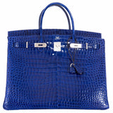Hermes Birkin 40 Blue Electric Crocodile Porosus Palladium Hardware