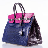 Hermes Birkin 40 Blue Electric, Rose Scheherazade, and Cassis Shiny Porosus Crocodile Palladium Hardware