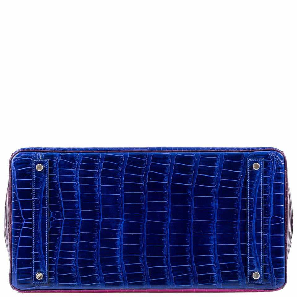 Hermes Birkin 40 Blue Electric, Rose Scheherazade, and Cassis Shiny Porosus Crocodile Palladium Hardware