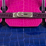 Hermes Birkin 40 Blue Electric, Rose Scheherazade, and Cassis Shiny Porosus Crocodile Palladium Hardware