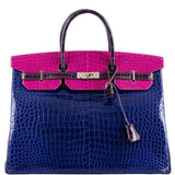 Hermes Birkin 40 Blue Electric, Rose Scheherazade, and Cassis Shiny Porosus Crocodile Palladium Hardware
