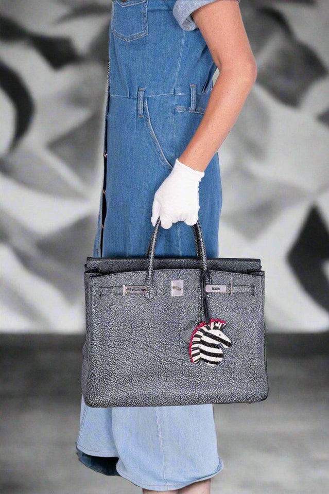 Hermes Birkin 40 Dalmatian Buffalo Metallic Silver Palladium Hardware