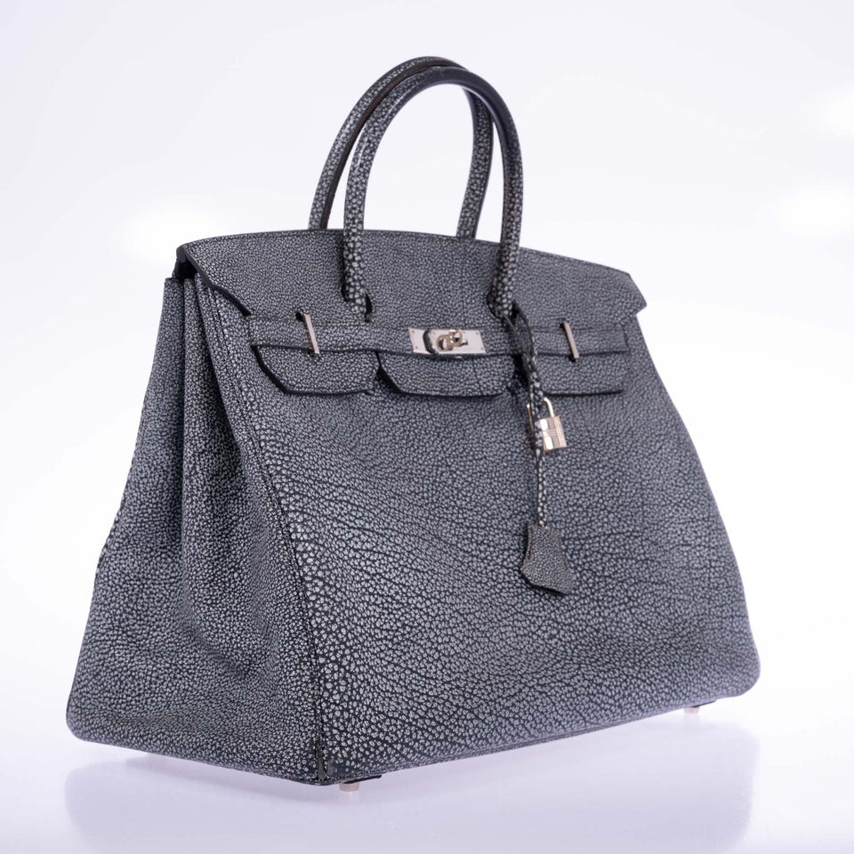 Hermes Birkin 40 Dalmatian Buffalo Metallic Silver Palladium Hardware