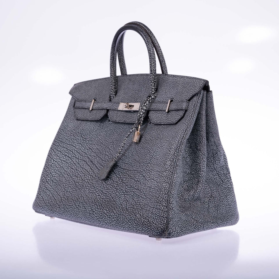 Hermes Birkin 40 Dalmatian Buffalo Metallic Silver Palladium Hardware