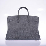 Hermes Birkin 40 Dalmatian Buffalo Metallic Silver Palladium Hardware