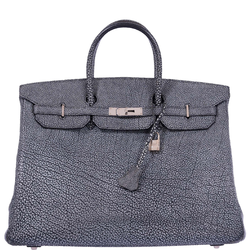 Hermes Birkin 40 Dalmatian Buffalo Metallic Silver Palladium Hardware