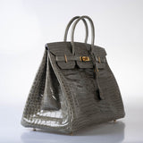 Hermes Birkin 40 Gris Tourterelle Shiny Porosus Crocodile Gold Hardware