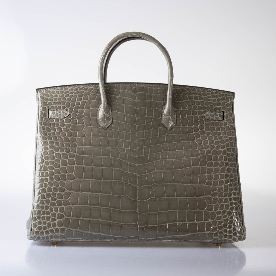 Hermes Birkin 40 Gris Tourterelle Shiny Porosus Crocodile Gold Hardware