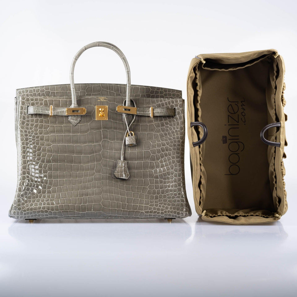 Hermes Birkin 40 Gris Tourterelle Shiny Porosus Crocodile Gold Hardware