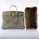 Hermes Birkin 40 Gris Tourterelle Shiny Porosus Crocodile Gold Hardware