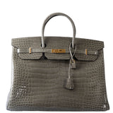 Hermes Birkin 40 Gris Tourterelle Shiny Porosus Crocodile Gold Hardware