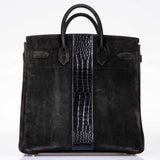 Hermes Birkin 40 HAC Black Doblis Suede and Crocodile Gold Hardware