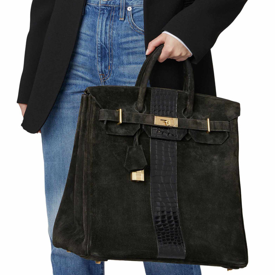 Hermes Birkin 40 HAC Black Suede & Crocodile Gold Hardware - Rare