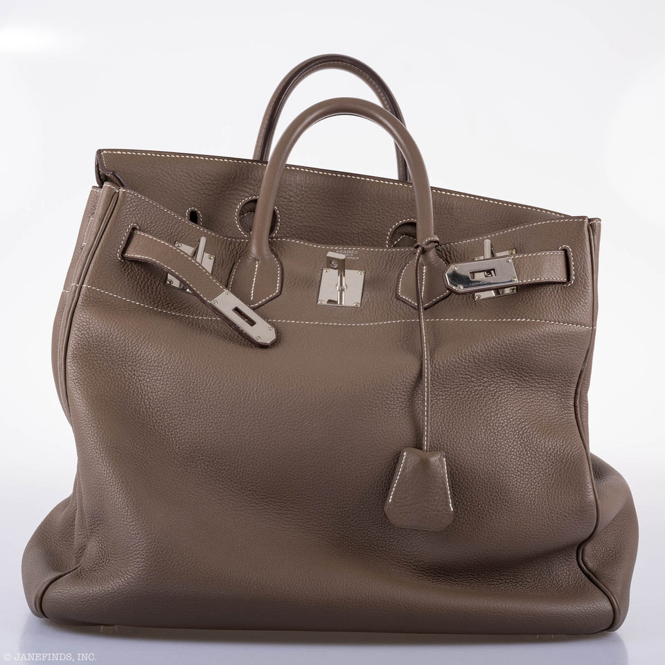 Hermes Birkin 40 HAC Etoupe Clemence Palladium Hardware