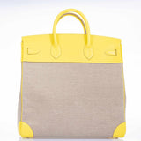 Hermes Birkin 40 HAC Lime & Ficelle Evercolor Toile De Camp Palladium Hardware - Runway