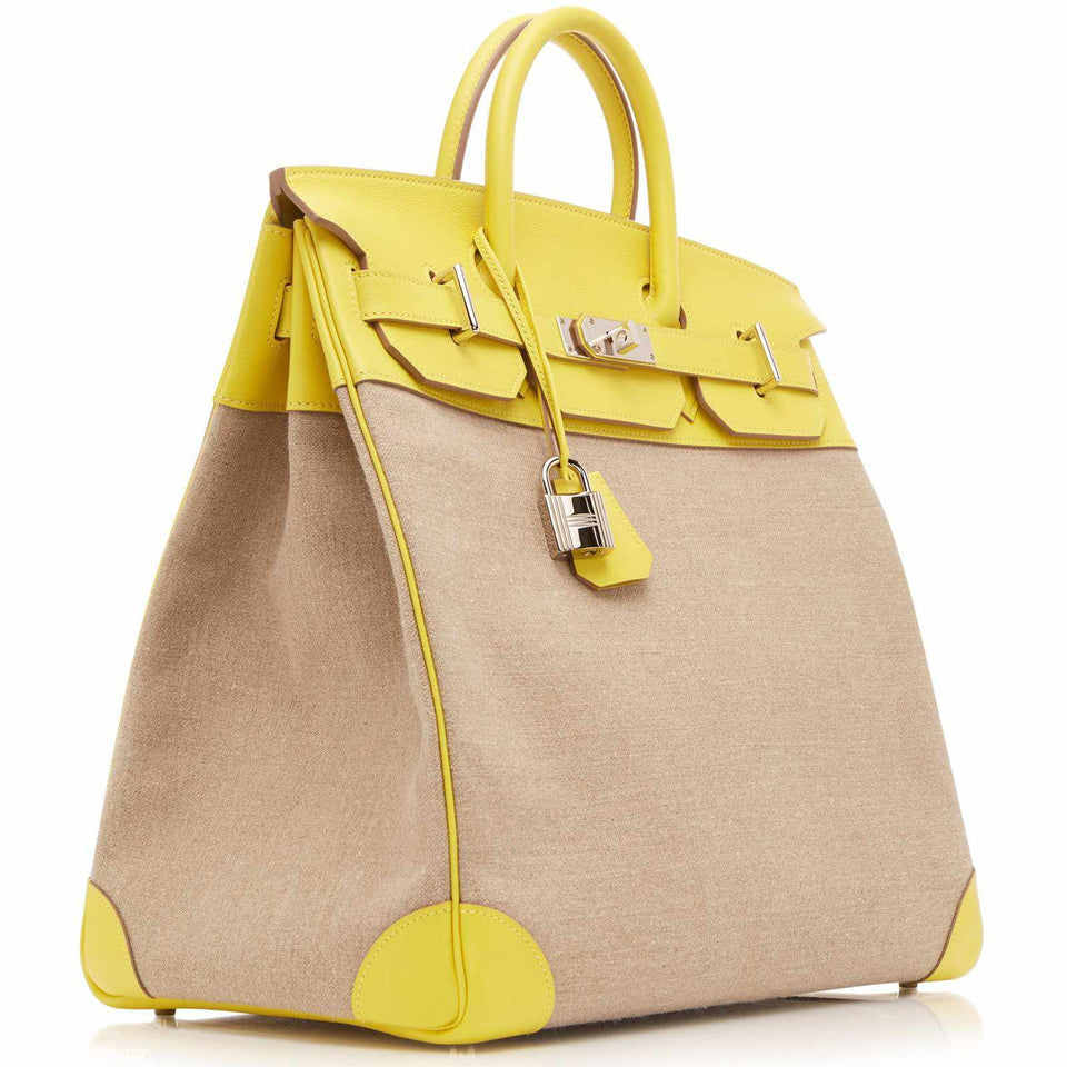 Hermes Birkin 40 HAC Lime & Ficelle Evercolor Toile De Camp Palladium Hardware - Runway
