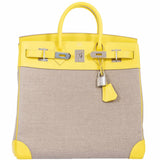 Hermes Birkin 40 HAC Lime & Ficelle Evercolor Toile De Camp Palladium Hardware - Runway