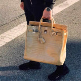 Hermes Birkin 40 HAC Poussiere Porosus Crocodile Beige Palladium Hardware