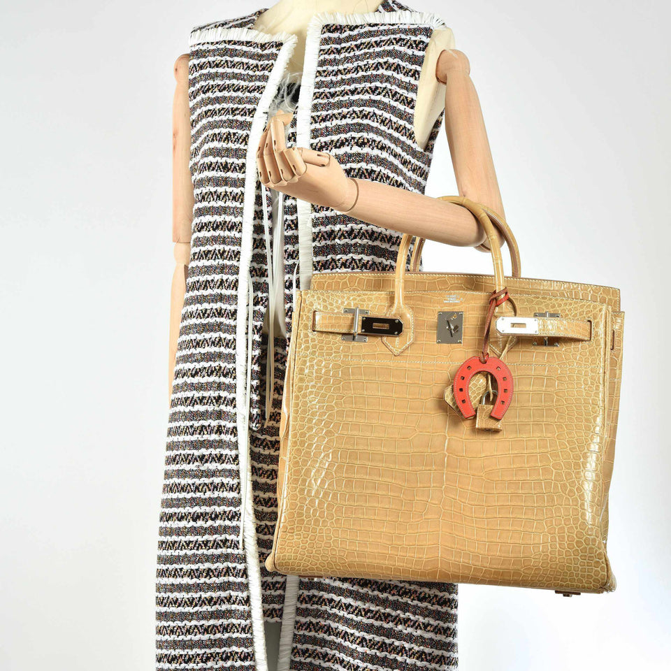Hermes Birkin 40 HAC Poussiere Porosus Crocodile Beige Palladium Hardware