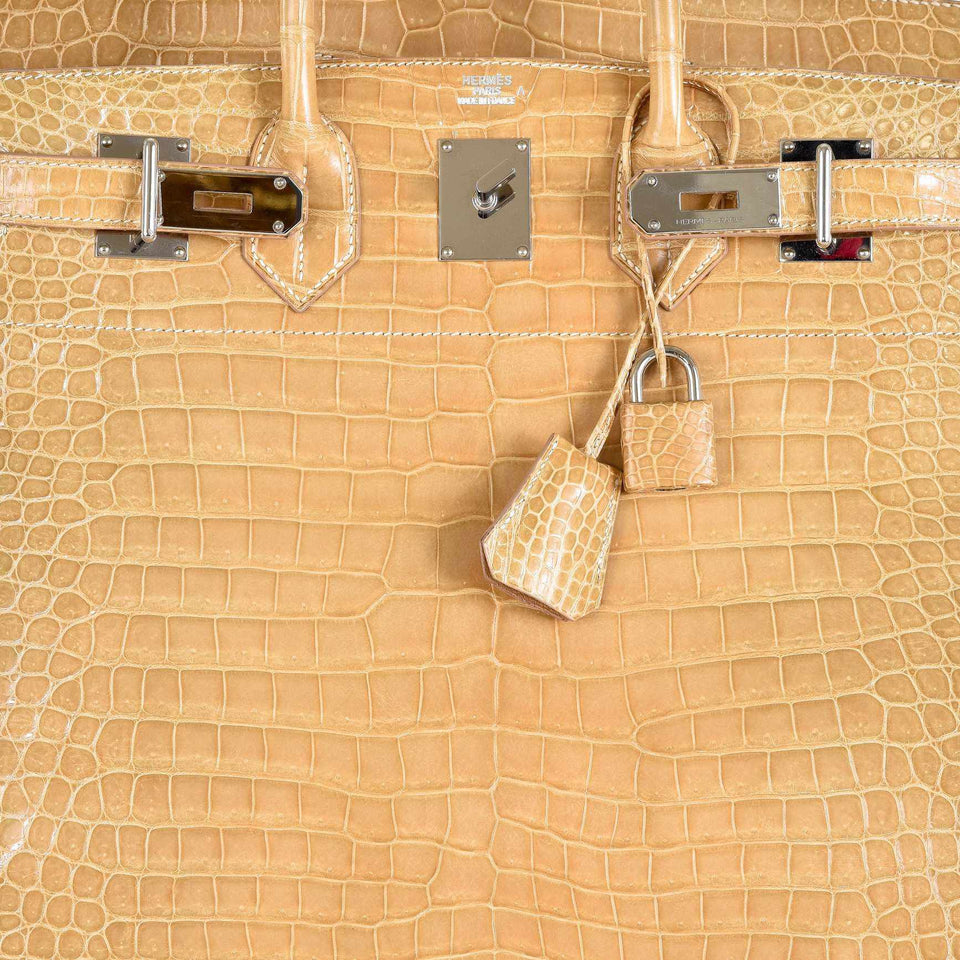 Hermes Birkin 40 HAC Poussiere Porosus Crocodile Beige Palladium Hardware