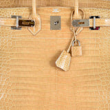 Hermes Birkin 40 HAC Poussiere Porosus Crocodile Beige Palladium Hardware