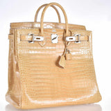 Hermes Birkin 40 HAC Poussiere Porosus Crocodile Beige Palladium Hardware