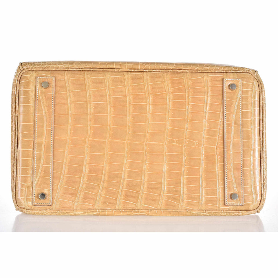 Hermes Birkin 40 HAC Poussiere Porosus Crocodile Beige Palladium Hardware