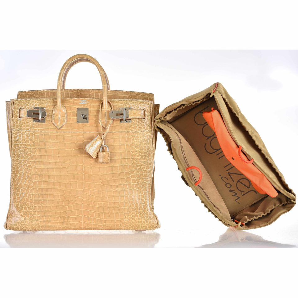Hermes Birkin 40 HAC Poussiere Porosus Crocodile Beige Palladium Hardware